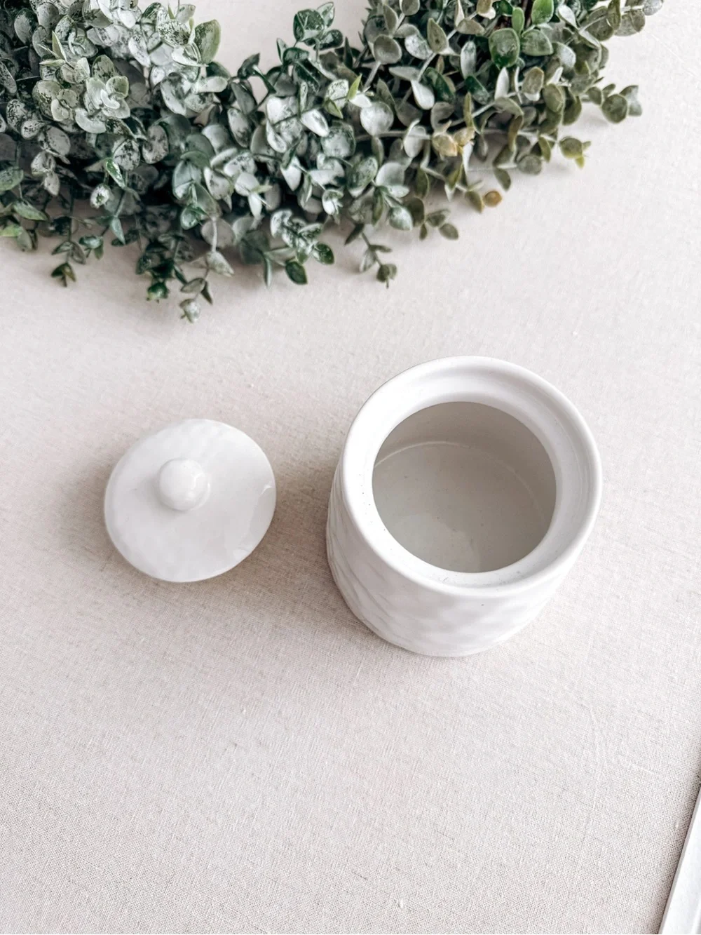 Market Square White Ceramic Honey Pot | Lidded Canister